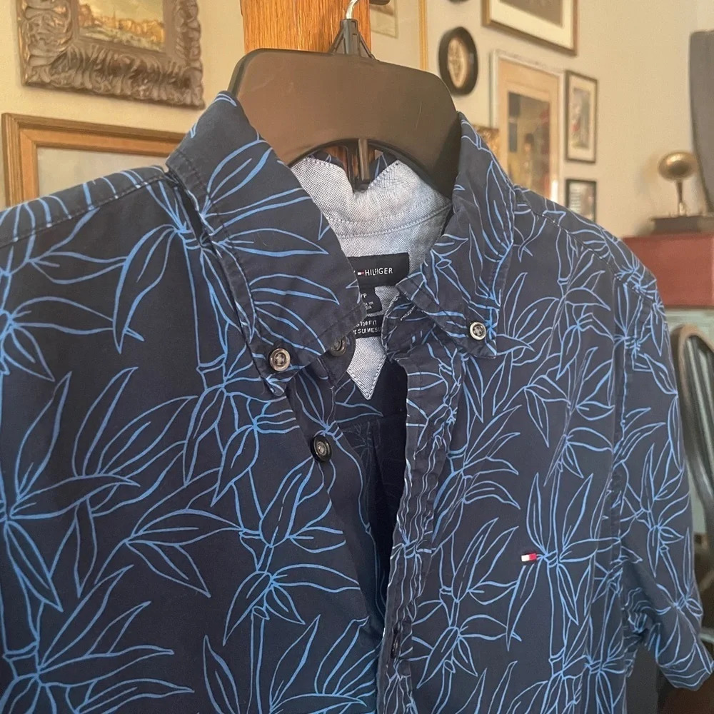 Tommy Hilfiger men’s shirt sleeve button down summer shirt SZ S blue bamboo - Picture 7 of 9